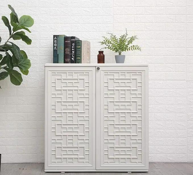 HOMSPARK Indoor/Outdoor Storage Cabinet with Doors and Shelf, 34”x16”x36” HDPE Plastic Storage Box for Patio, Bedroom, Bathroom, Living Room, Balcony, Multi-Purpose for Daily Tools, White by GreenHaven Gardens