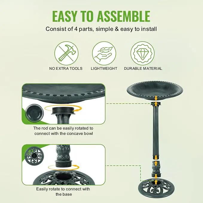 Backyard Expressions Outdoor Garden Bird Bath - Green - Weather Resistant Polyresin - 27 Inch by GreenHaven Gardens