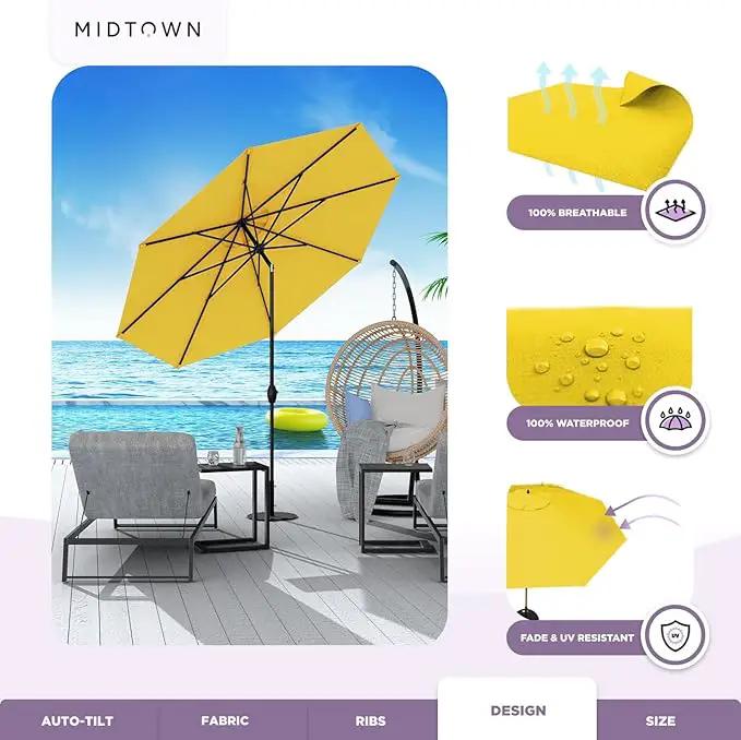 Midtown Umbrellas Sunbrella Umbrella 8 Feet Outdoor Umbrella With Sunbrella Yellow Acrylic Fabric - Auto-Tilt Aluminum Frame Patio Umbrella For Backyard, Deck, Garden, Pool - Black Pole by GreenHaven Gardens