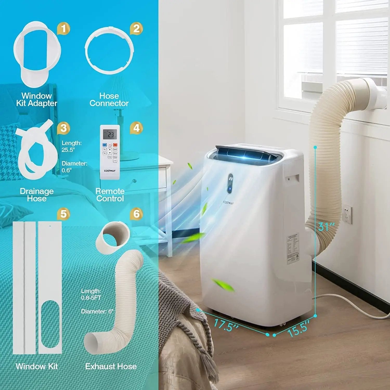12000 BTU Portable 4-in-1 Air Conditioner with Smart Control-White by DirectDeals