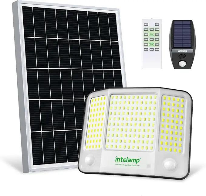 intelamp Solar Flood Lights Outdoor Waterproof, 20000mAh 4000LM Linkable Dual Motion Sensor Security Floodlight Exterior with Remote 16.4 FT Cable, 2-12H Dusk to Dawn Spots Lighting Outside by GreenHaven Gardens