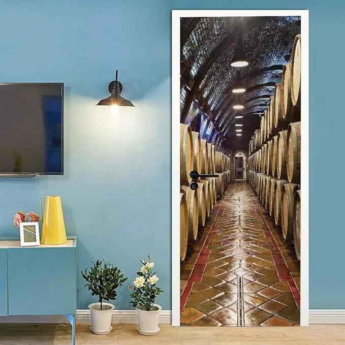3D Peel and Stick Murals - Wine Cellar Theme - Removable PVC Waterproof Door Poster, 35.4" x 78.7" for Bedroom and Living Room by GreenHaven Gardens