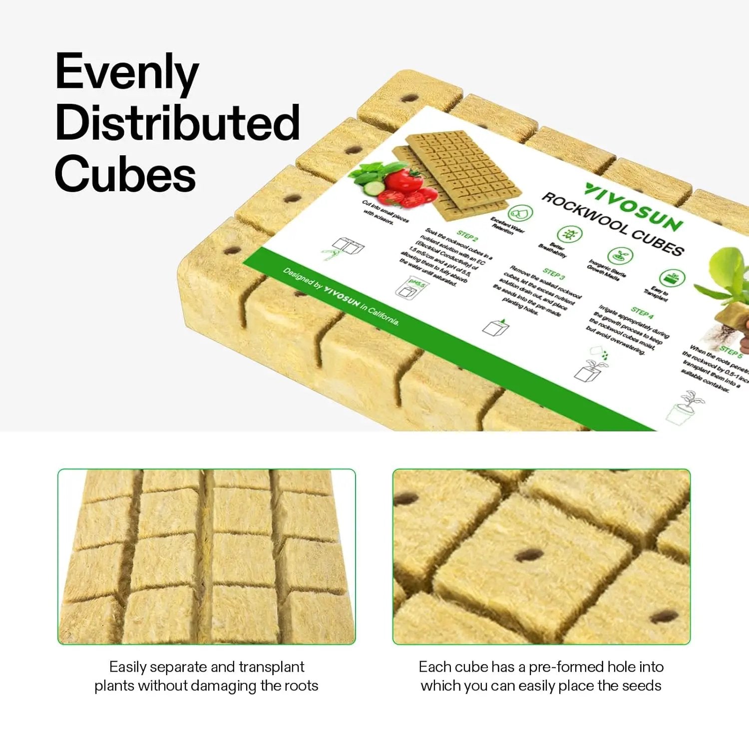 VIVOSUN 1.6" Rockwool Cubes, 112 Plugs Stonewool Starter Grow Cubes for Cuttings, Cloning, Plant Propagation, Seed Starting, Hydroponic Grow Media for Vigorous Plant Growth, 4 Sheets of 112 Plugs by GreenHaven Gardens