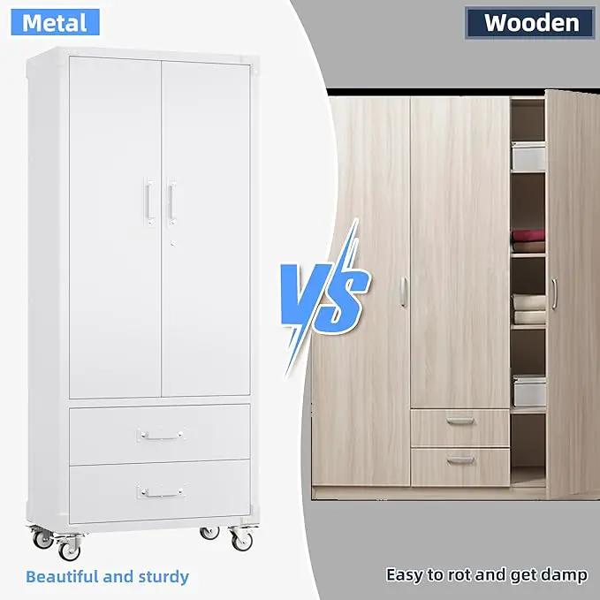 Upgraded Metal Garage Storage Cabinet with Wheels and 2 Drawers, Rolling Tool Cabinet with 3 Shelves and Pegboard Behind The Door for Home Office Garage,Assembly Required,White by GreenHaven Gardens