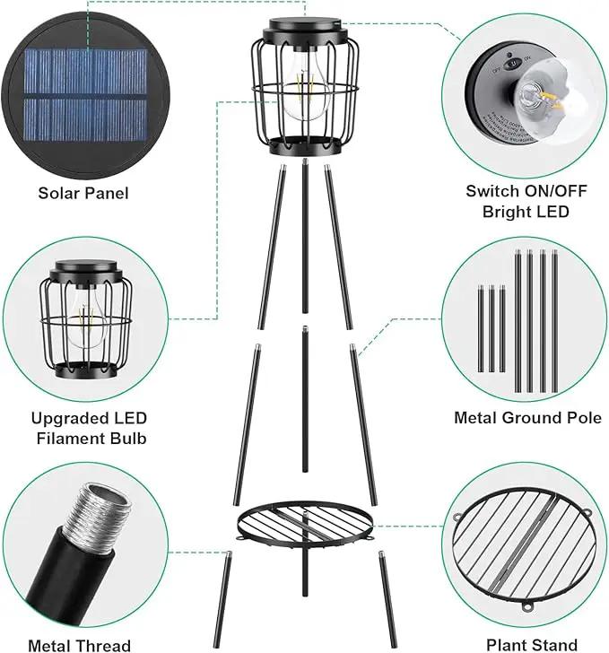 2 Pack Solar Lights Outdoor with Plant Stands, Solar Floor Lamp with LED Edison Bulbs for Garden Yard Pathway Driveway Front/Back Porch Decoration by GreenHaven Gardens