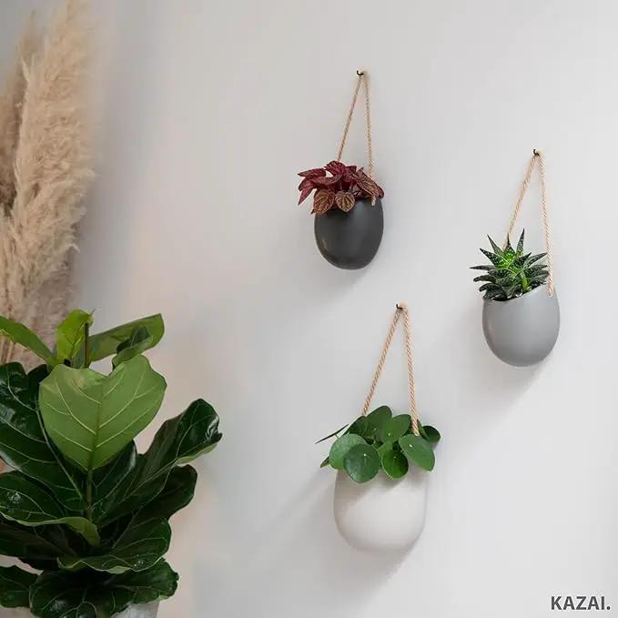 Wall Planters -Ellie- | Hanging Ceramic Plant Pots 3 Pieces | Wall Decoration for Indoors, Balcony and Garden | Graphite (Matte) by GreenHaven Gardens