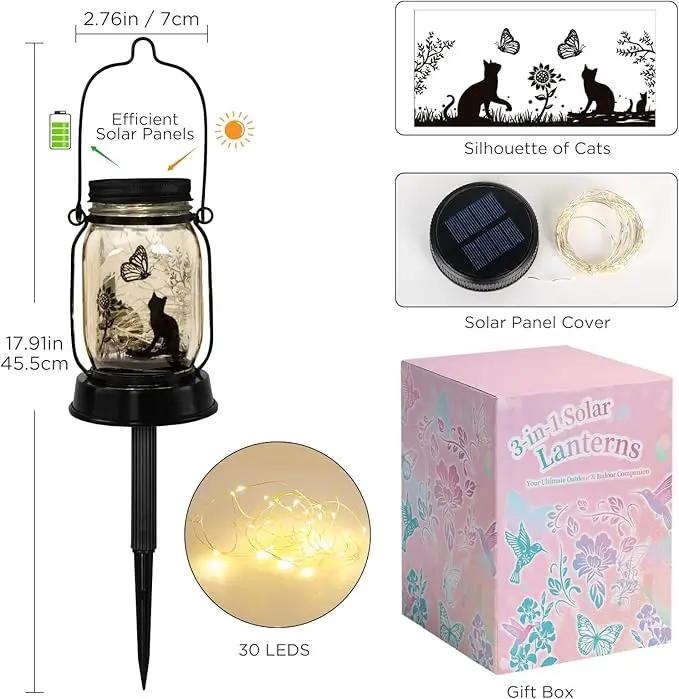 Cat Solar Lanterns Cat Gifts for Women Men Cat Lovers Gifts Hanging Cat Lanterns with Stake for Yard Lawn Garden Decor Black Cat Lantern by GreenHaven Gardens