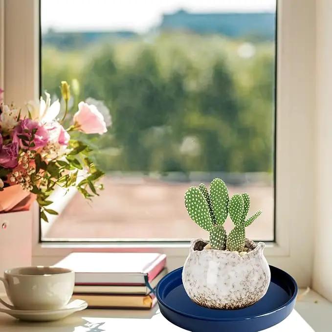 Ceramic Plant Saucer Plant Pot Tray 2 Pack 4.7 6 7 8 9 10 12 13 15 inch Blue, Planter Water Drip Trays for Plant Saucers Indoors, Thick Durable Sturdy Flower Pot Saucers for Glazing Pots Base by GreenHaven Gardens