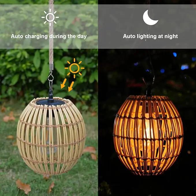 Hanging Solar Lantern Outdoor Waterproof, IP44 Boho Rattan Solar Hanging Light, Large Solar Lantern for Porch Yard Pathway Garden Decor(Bulb Included) by GreenHaven Gardens