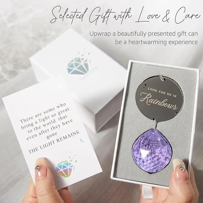 Memorial Gifts for Loss of Loved One, Unique Sympathy Idea, Purple Crystal Ball Grief Suncatcher, Rainbow Bereavement Box for Mom Dad Husband Son Daughter by GreenHaven Gardens