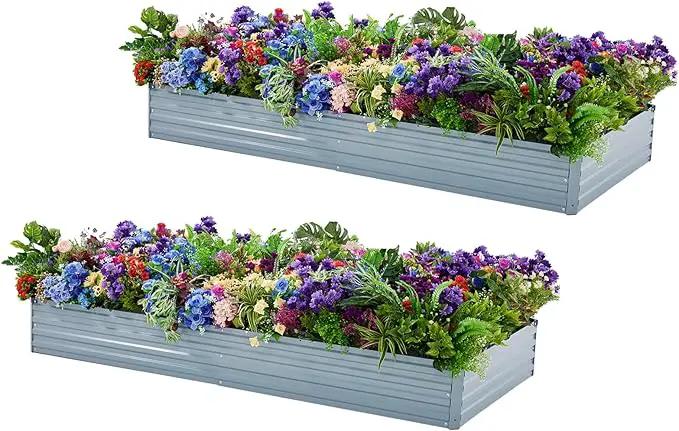 2 Pack 6x3x1FT Galvanized Raised Garden Beds Kit Outdoor Metal Gardening Planter Box for Vegetable Elevated Flower Herbs,Gray by GreenHaven Gardens