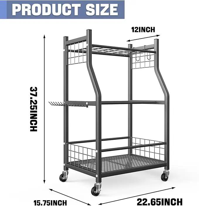 WALMANN Garden Tool Organizer with Wheels for Garage, Rakes/Shovels/Yard Tools Storage Stand for Garden, Shed, Indoor/Outdoor Long-Handled Tools Rolling Cart by GreenHaven Gardens