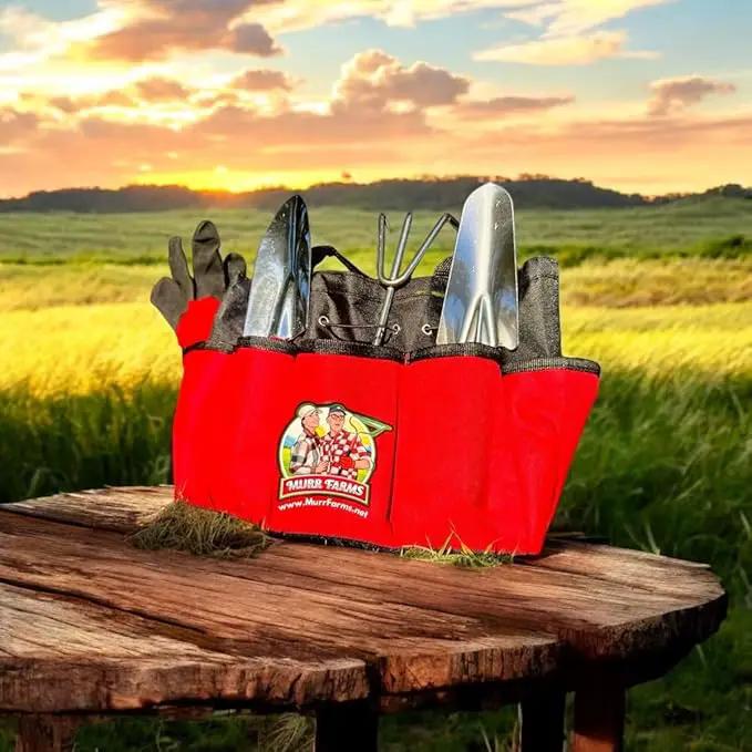 7pc Stainless Steel Heavy Duty Tool Set with Non-Slip Rubber Grip, Garden Gloves and Storage Tote Bag by GreenHaven Gardens