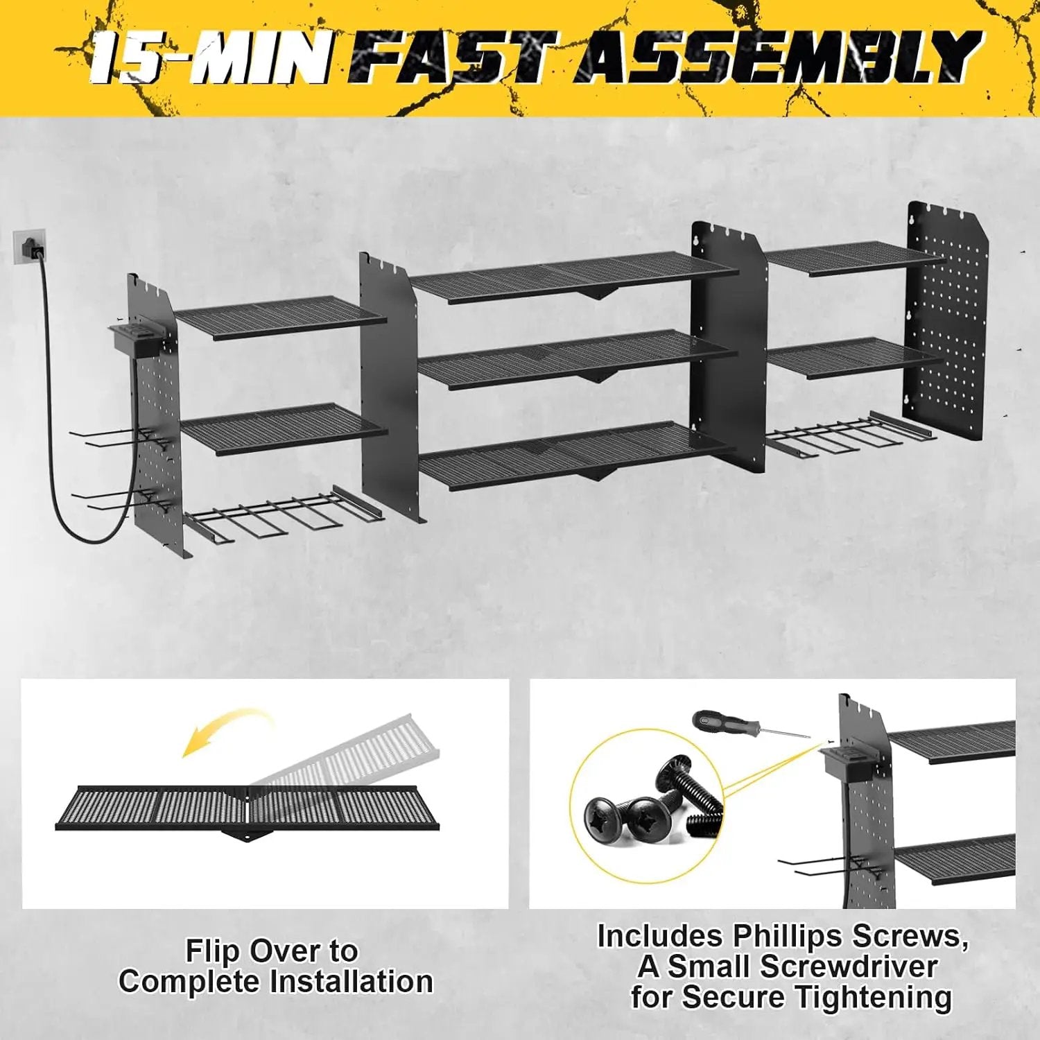 Power Tool Organizer Wall Mount with Charging Station, Expanded Width Power Tool Storage Rack, Large Tool Battery Organizer with Screwdriver/Hammer Heavy Duty Garage Storage by GreenHaven Gardens