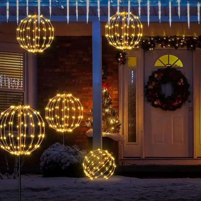 LIGHTSHARE 12IN 96LED Light Ball Light Garden Yard Decoration Pathway Lights Sphere Light with Fold Flat Metal Frame Indoor Outdoor Waterproof, Plug in by GreenHaven Gardens