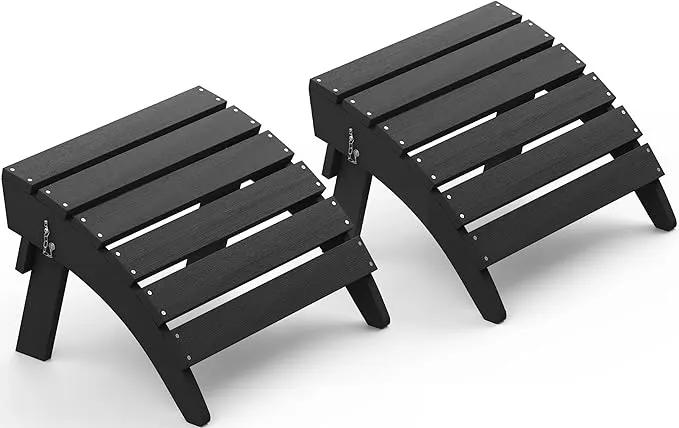 SERWALL Folding Adirondack Chair Footrest Set of 2, Adirondack Ottomans Without Assembly, Black by GreenHaven Gardens