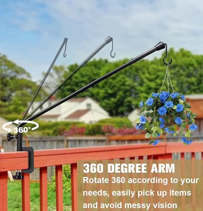 38 Inch Extended Reach Deck Hook Hanger for Railing, Heavy Duty Outdoor Plant Hook Holder for Hanging Bird Feeder Flower Basket Planter or Lanterns, 1 Pack by GreenHaven Gardens