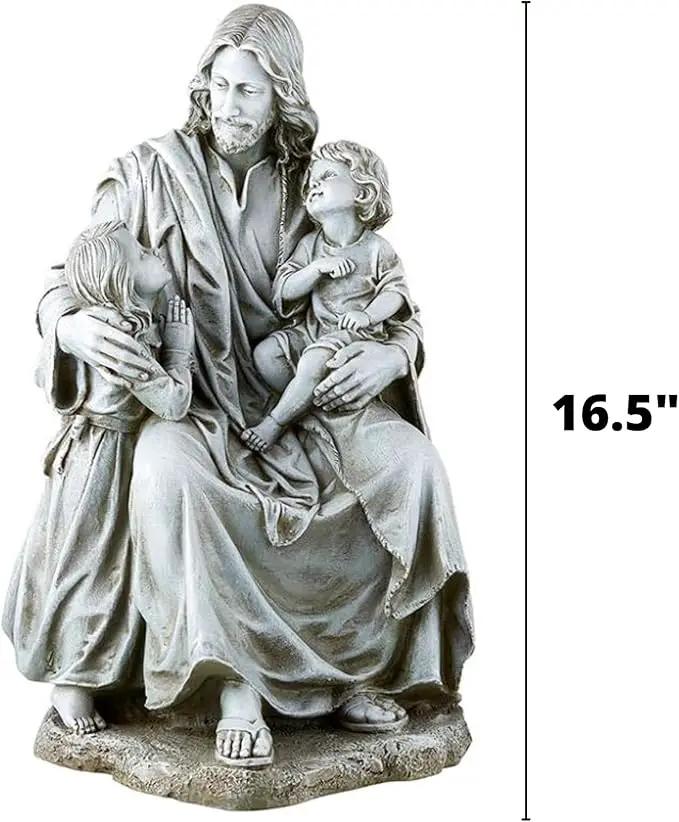 Avalon Gallery Garden Statue - Stone Resin Indoor/Outdoor Catholic Sculpture, 16.5" Tall, Jesus with Children by GreenHaven Gardens