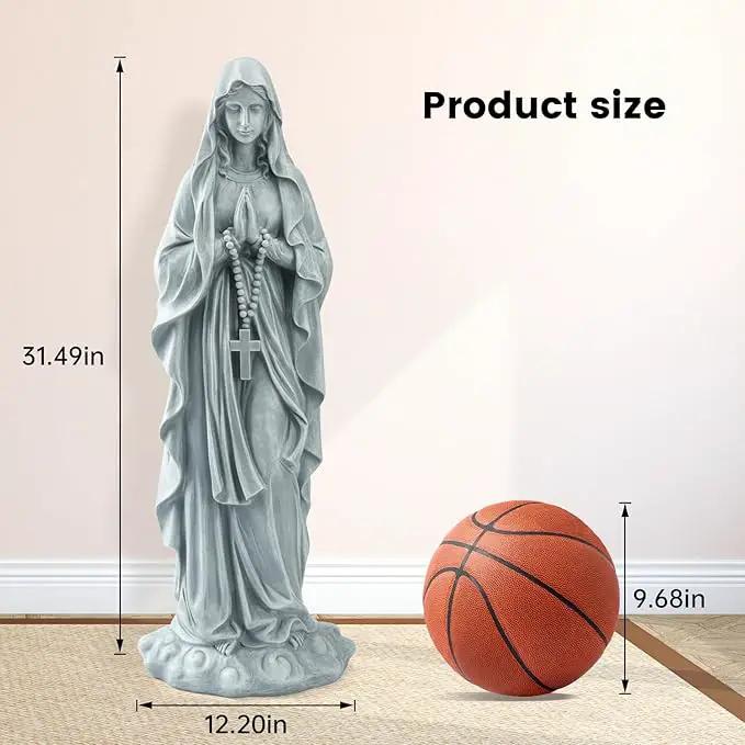 Virgin Mary Praying Statue 31.49 Inch Tall Outdoor Garden Religious Garden Statue Mary Statue Outdoor Yard Patio Deck Home Entryway Hallway Sculpture Magnesium Oxide Stone by GreenHaven Gardens