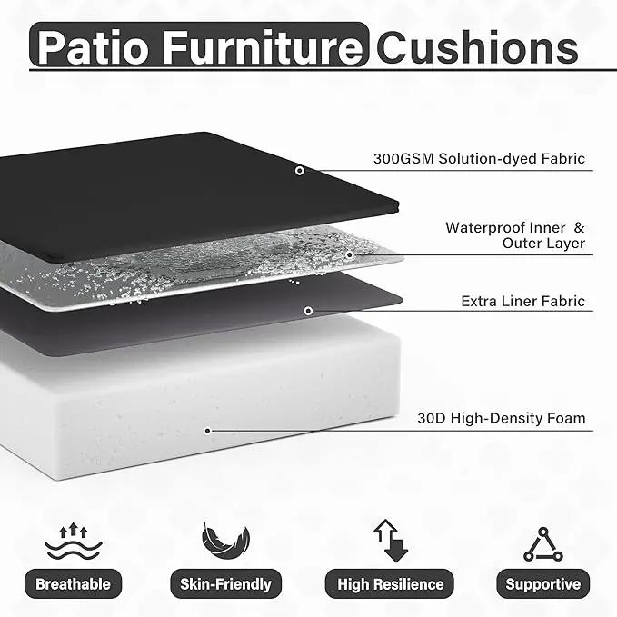 Patio Chair Cushions 24 X 24 X 5 Inch Waterproof Outdoor Seat Cushions for Patio Furniture, Outdoor Sofa Couch Pads with Ties & Handle, Set of 2, Black by GreenHaven Gardens