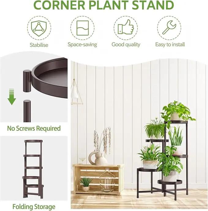 iDavosic.ly 5 Tier Large Plant Stand Indoor, 10 Inch Wide Tall Corner Metal Plant Stands Outdoor for Multiple Plants, Folding Tiered Flower Display Holder Rack Shelf, Violet Bronze by GreenHaven Gardens