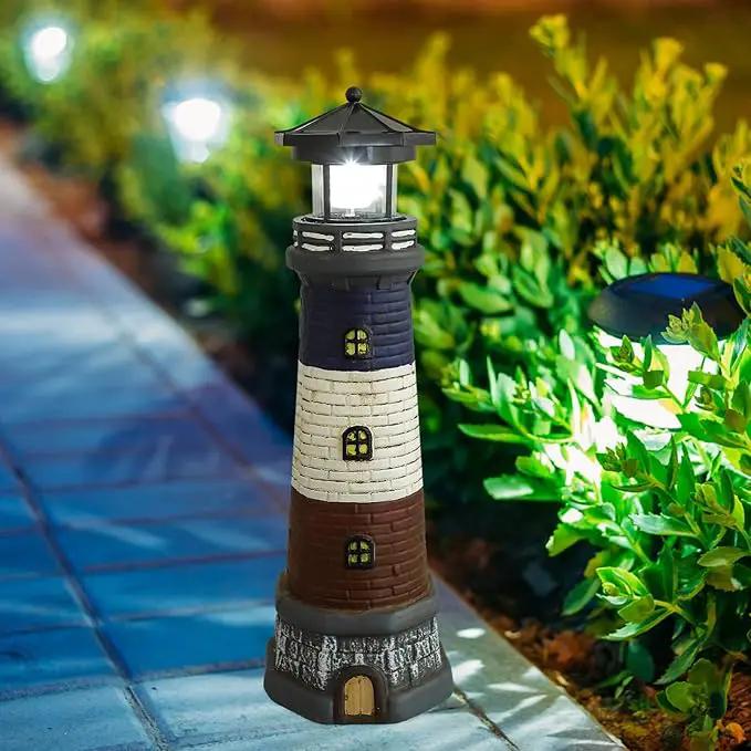 Solar Light Tower Lighthouse Night Light Solar Rotating Lighthouse Outdoor Lighthouse Ornaments Outdoor Solar Lantern Garden Decor Street Light Resin to Rotate by GreenHaven Gardens