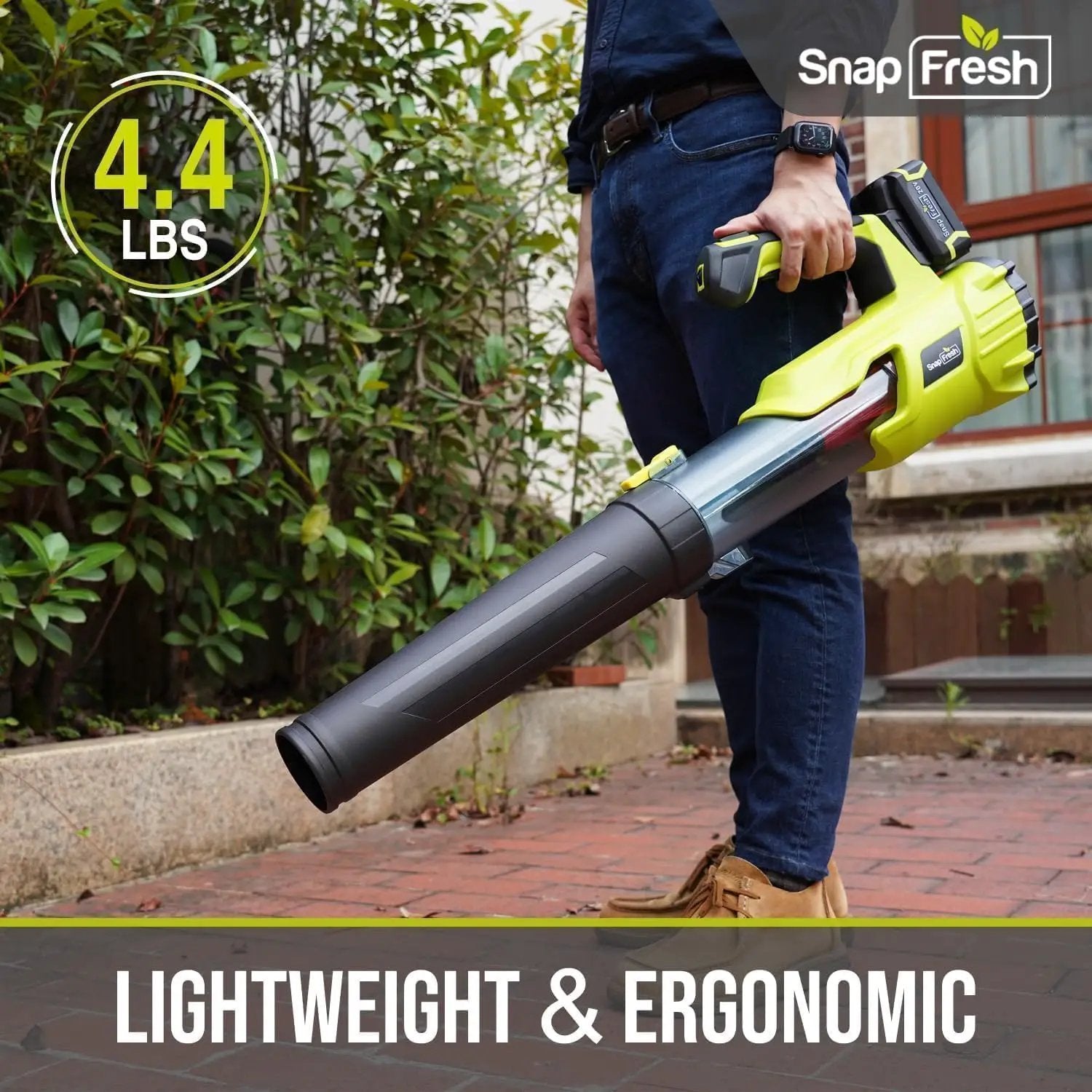 SnapFresh Cordless Leaf Blower - 550CFM Electric Leaf Blower Cordless with 2 x 4.0 Ah Battery and Fast Charger - 20V Lightweight Leaf Blower for Yard and Garden, Battery Operated Blower for Lawn Care by GreenHaven Gardens
