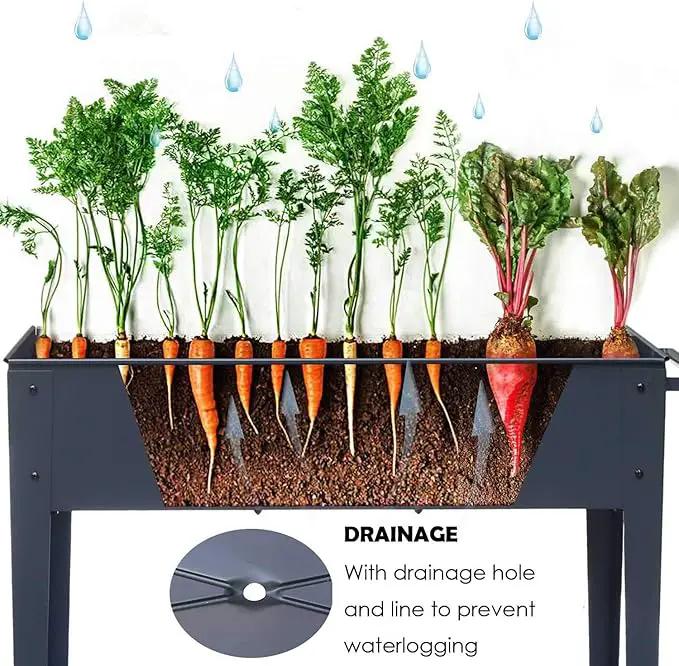 Piksedo Raised Garden Bed, Elevated Planter Metal Plant Box with Legs Standing Garden Stand Drainage Holes Frosted Black by GreenHaven Gardens