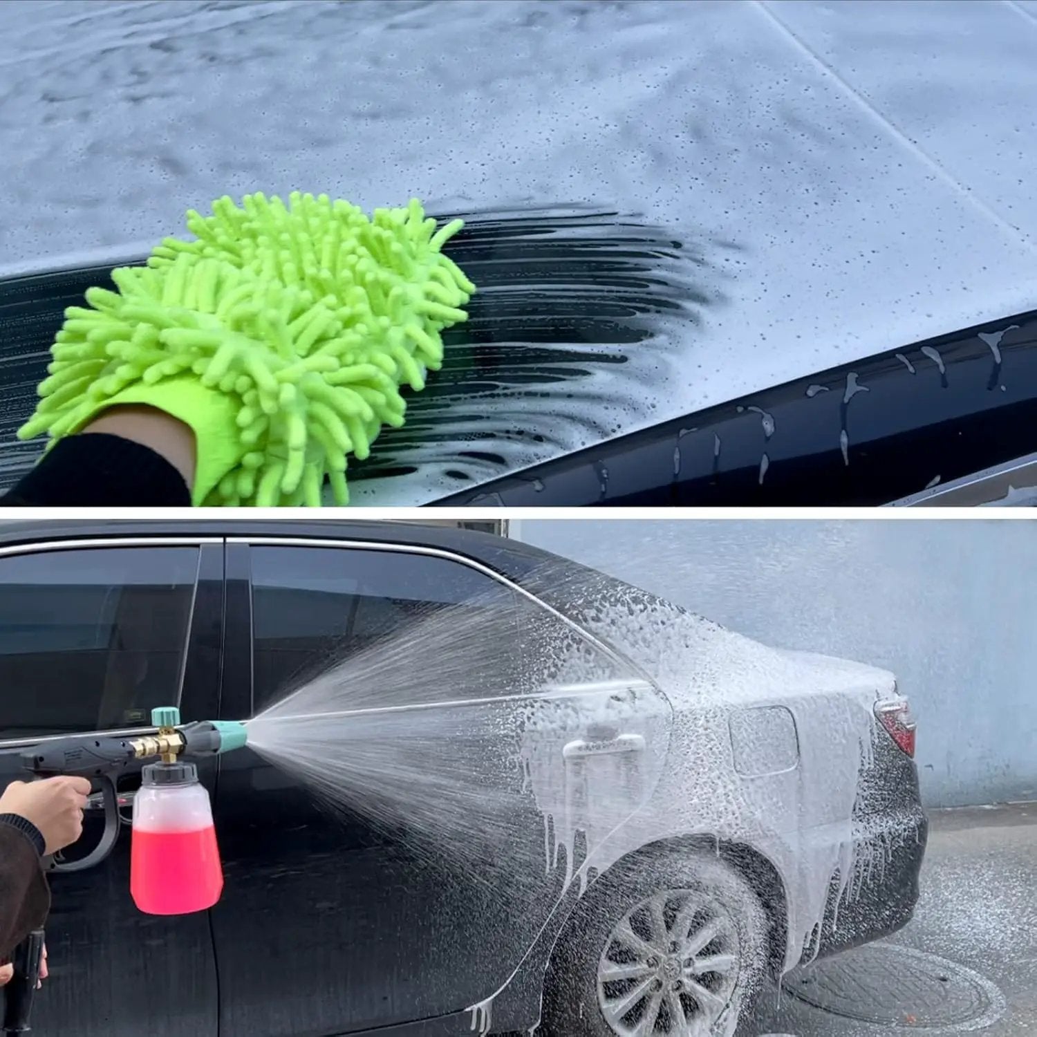 Sooprinse Short Pressure Washer Gun With Foam Cannon, High Pressure Snow Foam Lance, 1/4 Inch Quick Connector, Power Washer Blaster, Car Wash Mitt, 3000 PSI, 1 Liter by GreenHaven Gardens