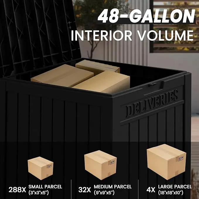 55 Gallon Lockable Resin Deck Box, Waterproof & UV-Resistant Outdoor Storage Box for Cushion Storage and Delivery Box, Black by GreenHaven Gardens