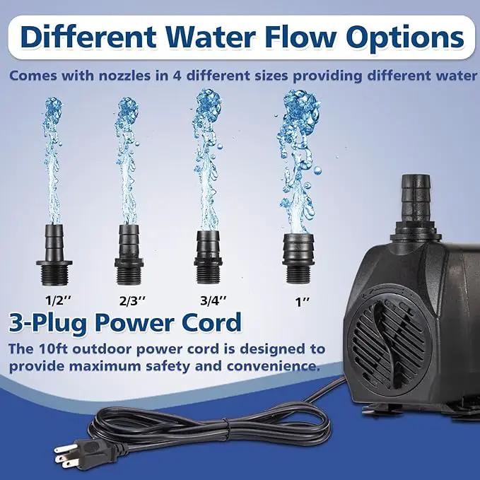 Submersible Water Pump, 660GPH 45W Ultra Quiet Fountain Pump (2500L/H), with 4 Nozzles 8.2ft High Lift for Aquarium, Fish Tank, Pond, Waterfall, Outdoor, Statuary, Hydroponics by GreenHaven Gardens
