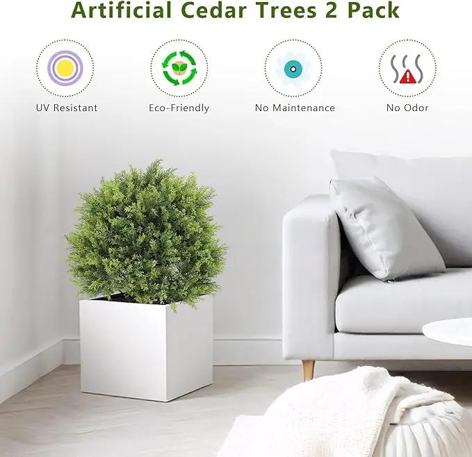 THE BLOOM TIMES 2ft Artificial Topiary Ball Trees Outdoor Set of 2, 24" Tall Faux Cedar Plants Outside UV Resistant Greenery Fake Evergreen Potted Bushes and Shrubs for Front Porch Patio Planter Decor by GreenHaven Gardens
