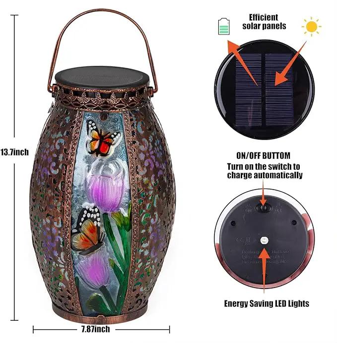 Outdoor Solar Lantern-Waterproof Butterfly Hanging Metal Decorative Lights for Patio Table Garden Pathway Yard with Super Bright Warm White LED, Large Solar Panels, Auto On/Off Light by GreenHaven Gardens