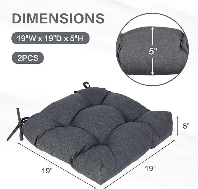 Aoodor 19" x 19" x 5" Tufted Outdoor Chair Cushions, Water Resistant & Fade Resistant Polyester Dining Chair Pads with 2 Straps for Patio Furniture, Set of 2 by GreenHaven Gardens