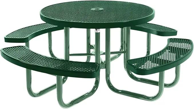 Heavy-Duty Portable Outdoor Picnic Table with Umbrella Hole, Expanded Metal Commercial-Grade Patio Furniture Made in America (46" Round Top, Green with Green Frames) by GreenHaven Gardens