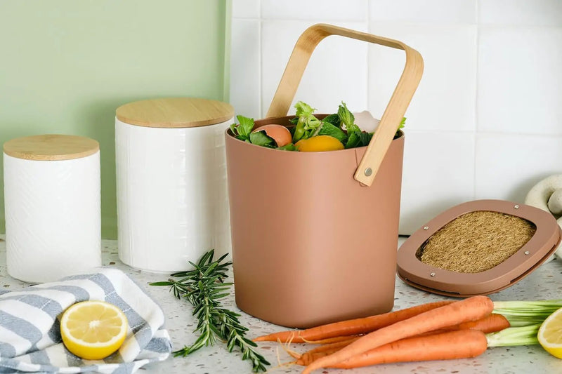Bamboozle - 1 Gallon Compost Bin, Comes with Hemp-Based Filter, Sustainable Materials, Indoor Countertop Composter, Home & Garden Supplies, Terracotta by GreenHaven Gardens