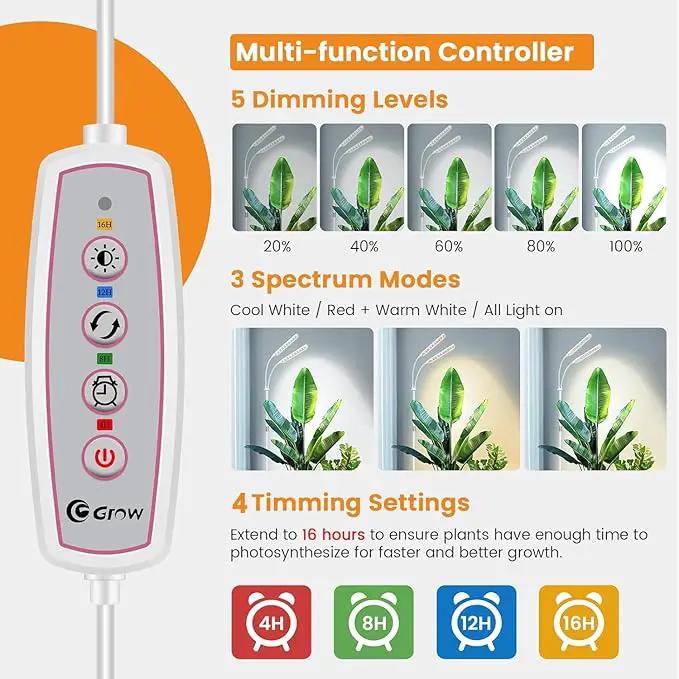 Grow Lights for Indoor Plants with Stand, 2-Heads Full Specturm Plant Grow Light with 4/8/12/16H Timer, 3 Color Modes, 360° Flexible Gooseneck, 24-68.7in Hight Adjustable Plant Growing Lamp by GreenHaven Gardens