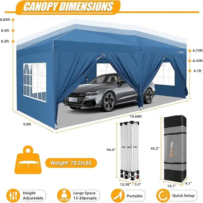 HOTEEL 10x20 Pop up Canopy with 6 Sidewalls, One Push Instant Setup Outdoor Canopy Tent with Reinforce Rod, Weight Bag, for Parties, Events, Blue by GreenHaven Gardens
