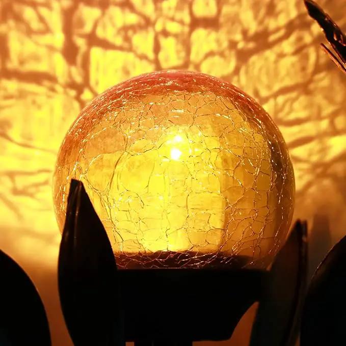VCUTEKA Solar Lights Outdoor Metal Garden Stake Waterproof Crackle Glass Globe Garden Decor Butterfly for Pathway, Lawn, Patio, Yard by GreenHaven Gardens