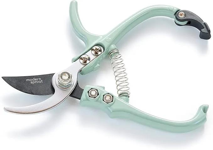 Modern Sprout Hand Pruners - Lightweight Pruning Shears W/Easy Lock- Gardening Scissors - Bypass Sharp Carbon Steel Blade - Rust Resistant - Garden Tools - Reusable Holster - Green by GreenHaven Gardens