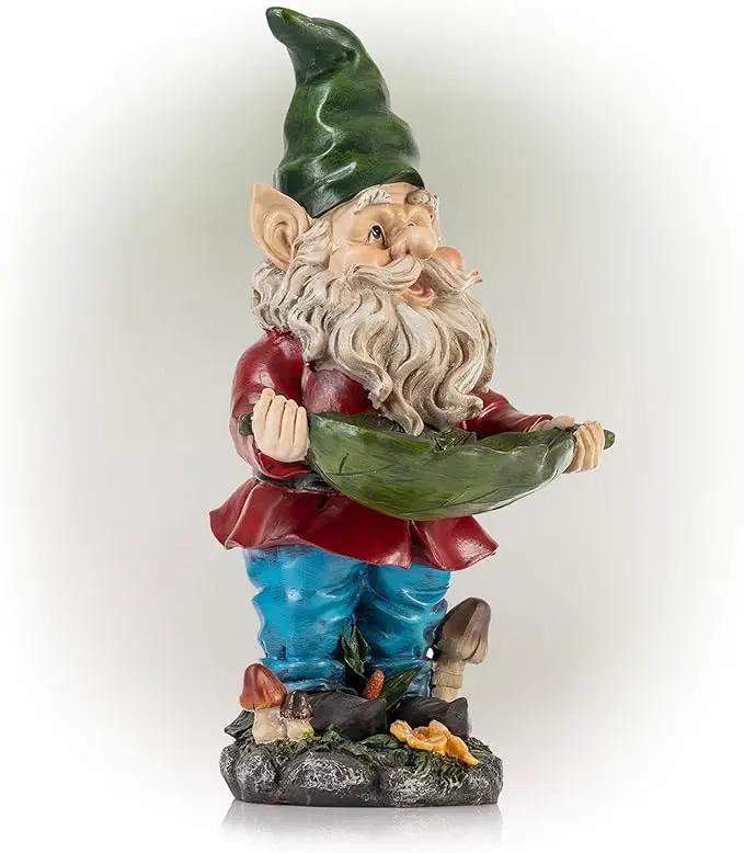 Alpine Corporation 16" Tall Outdoor Garden Gnome and Bird Feeder Yard Statue Decoration by GreenHaven Gardens