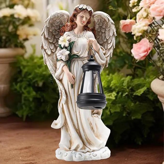 Solar Angel Outdoor Decor Garden Statues – 13.2 inches Angel Figurines Outdoor Sculptures with Solar Lantern for Outside Yard Art Patio Balcony Front Lawn Ornaments Gifts for Mom Grandma Women by GreenHaven Gardens