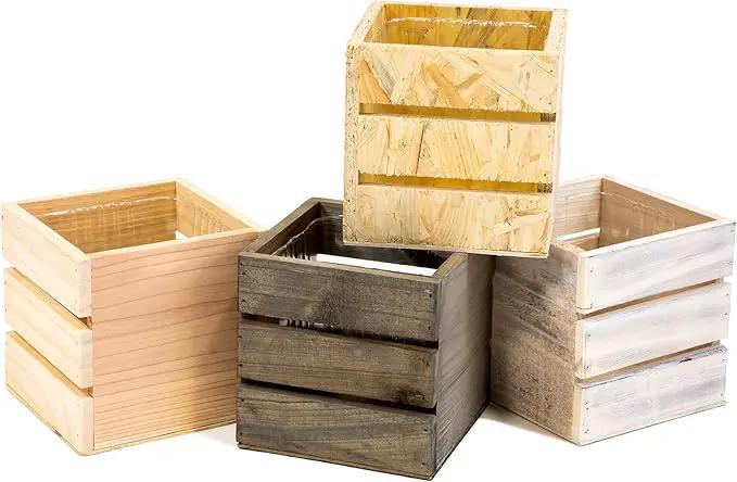 Wood Planter Box with Wine Crate Styled, 5 Inch Square, Whitewash, Plastic Liner, Garden Centerpiece Display, Wedding Flowers Holder, Home and Venue Decor (5x5 Wine Crate Set of 4, Whitewash) by GreenHaven Gardens