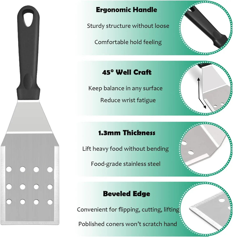 Griddle Accessories Kit of 20, HaSteeL Heavy Duty Metal Spatula Set, Stainless Steel Teppanyaki Tools for Flat Top, Barbecue Grilling Indoor & Outdoor, Melting Dome, Burger Turner, Dishwasher Safe by GreenHaven Gardens