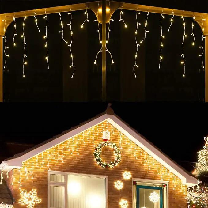 YASENN 300Led Icicle Style String Lights 29.5FT,Update Connectable 8 Lighting Modes with Timer Icicle Lights for Home Garden Outdoor Indoor Eave Decor (Warm White LED White Cable) by GreenHaven Gardens