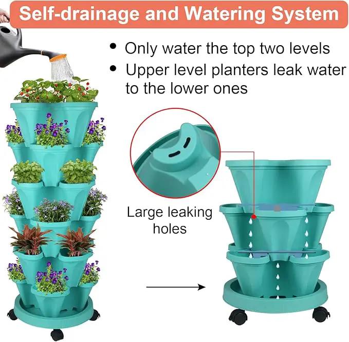 Vertical Planter 6 Tier Stackable Planters Garden Planters Strawberry Herb Flower and Vegetable Planter Indoor Outdoor Gardening Pots with Removable Wheels and Tools by GreenHaven Gardens