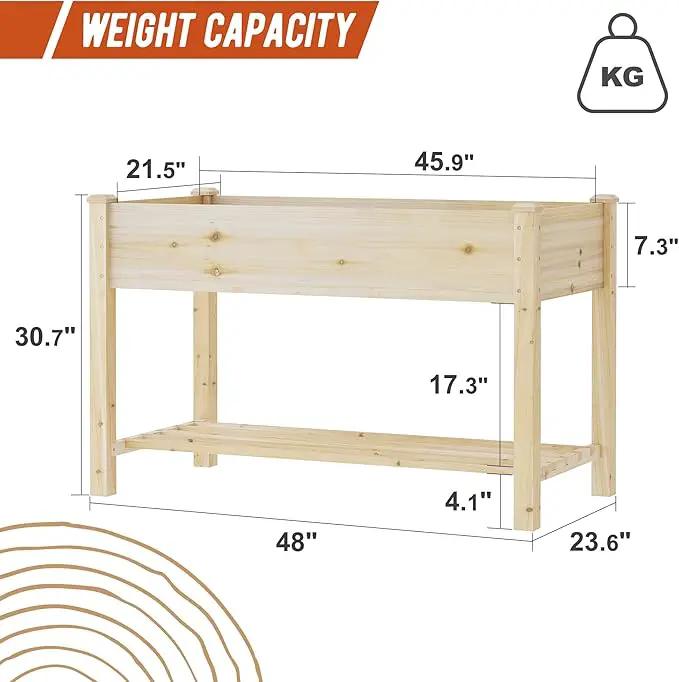 GHWIE Raised Garden Bed with Shelf,Elevated Wooden Planter Box with Legs,Garden Planter for Backyard, Patio, Balcony,200lb Capacity - Natural by GreenHaven Gardens