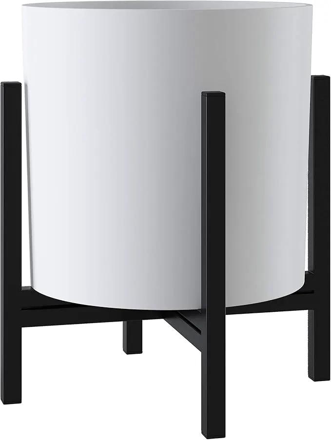 FaithLand Mid Century Plant Stand Indoor Outdoor (EXCLUDING 8" Plant Pot), Metal Planter Stand, Potted Plant Holder, Black, Hold Up to 8 Inch Planter - Upgraded Design by GreenHaven Gardens