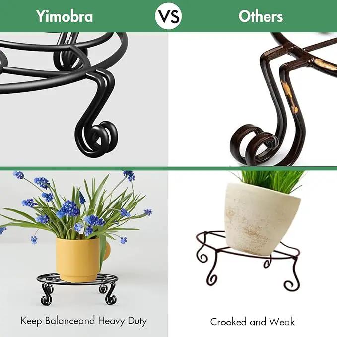 Yimobra Metal Plant Stand for Flower Pot 4 Pack Heavy Duty Potted Holder Indoor Outdoor Rustproof Iron Garden Container Round Supports Rack for Planter (4PC Black 10.24 x 2.36 IN) by GreenHaven Gardens
