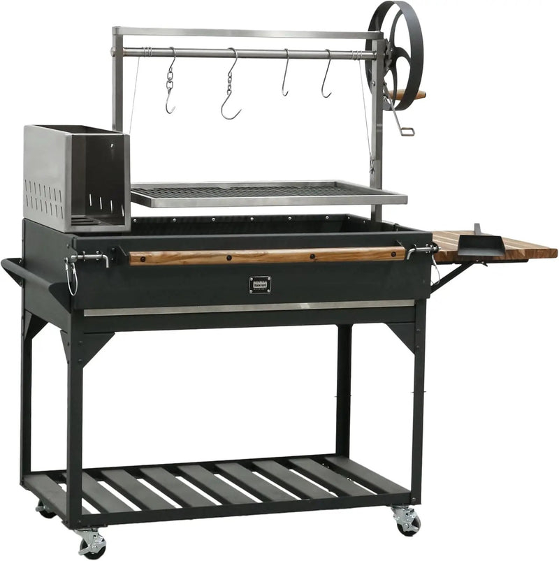 Backyard Discovery Argentine Santa Maria Wood Fire & Charcoal BBQ Grill with Brasero, Adjustable Grill Grates, Fire Bricks, Heavy-Duty Steel, S-Hooks, Acacia Wood Table for Outdoor Gaucho Grilling by GreenHaven Gardens